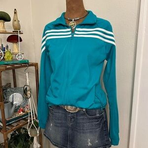 Y2K Streetwear Teal Blue Adidas 3 Stripe Tracksuit Zip Up Jacket